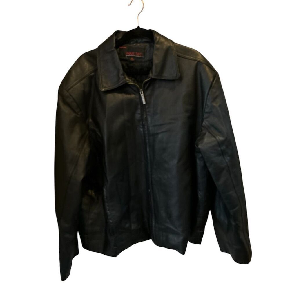 Phase 2 Men's Black‎ Quilted Leather Jacket Size Full Zip Casual Mid-Length